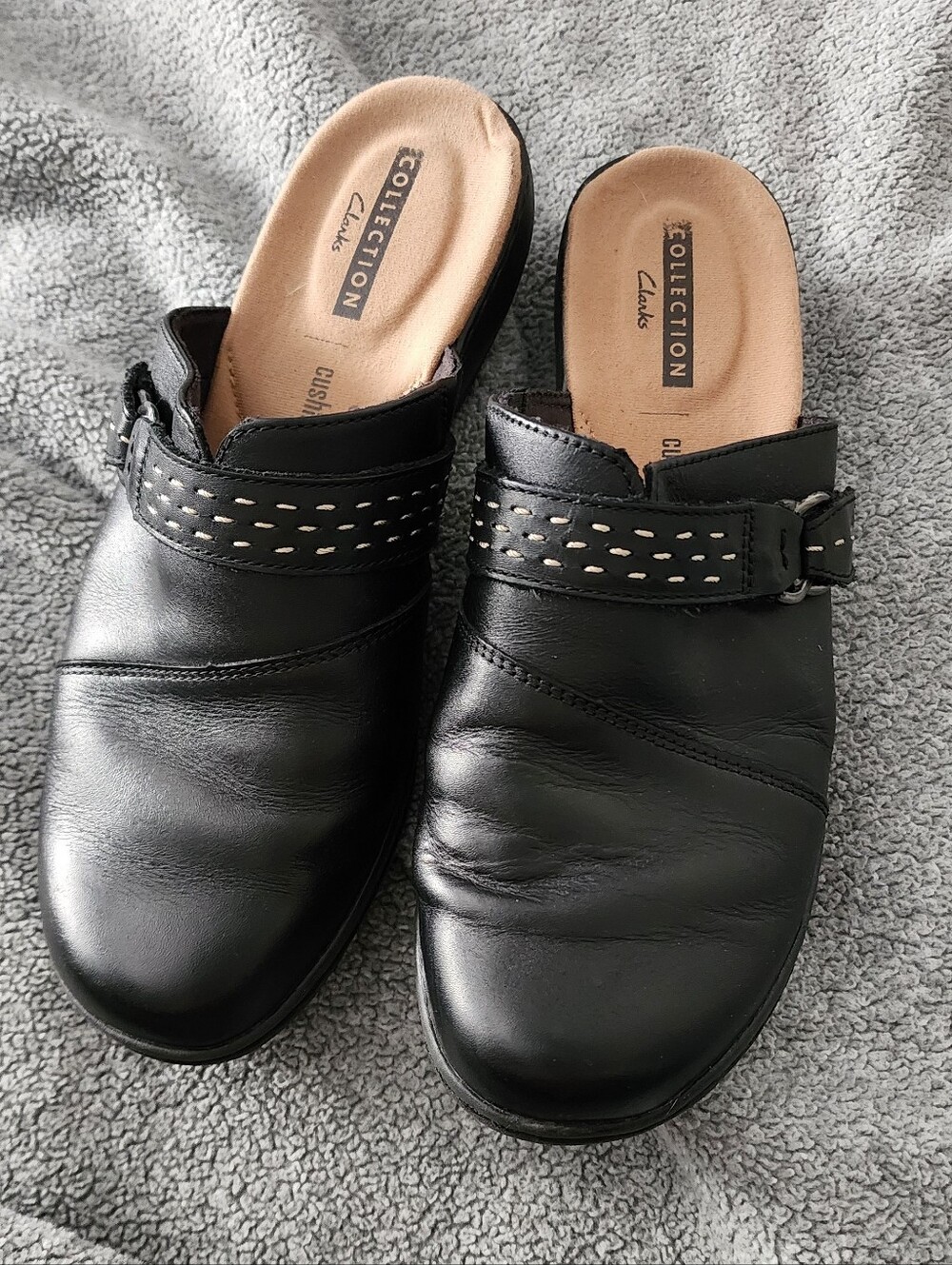 Clarks Collection Soft Cushion Black Leather Slip‑On Comfort Shoes Women’s Size